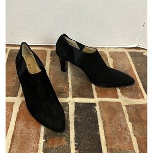 Vtg Brunate Black Suede Heels Ankle Booties‎ Leather Shoes Women's 8.5 (EU 39.5)